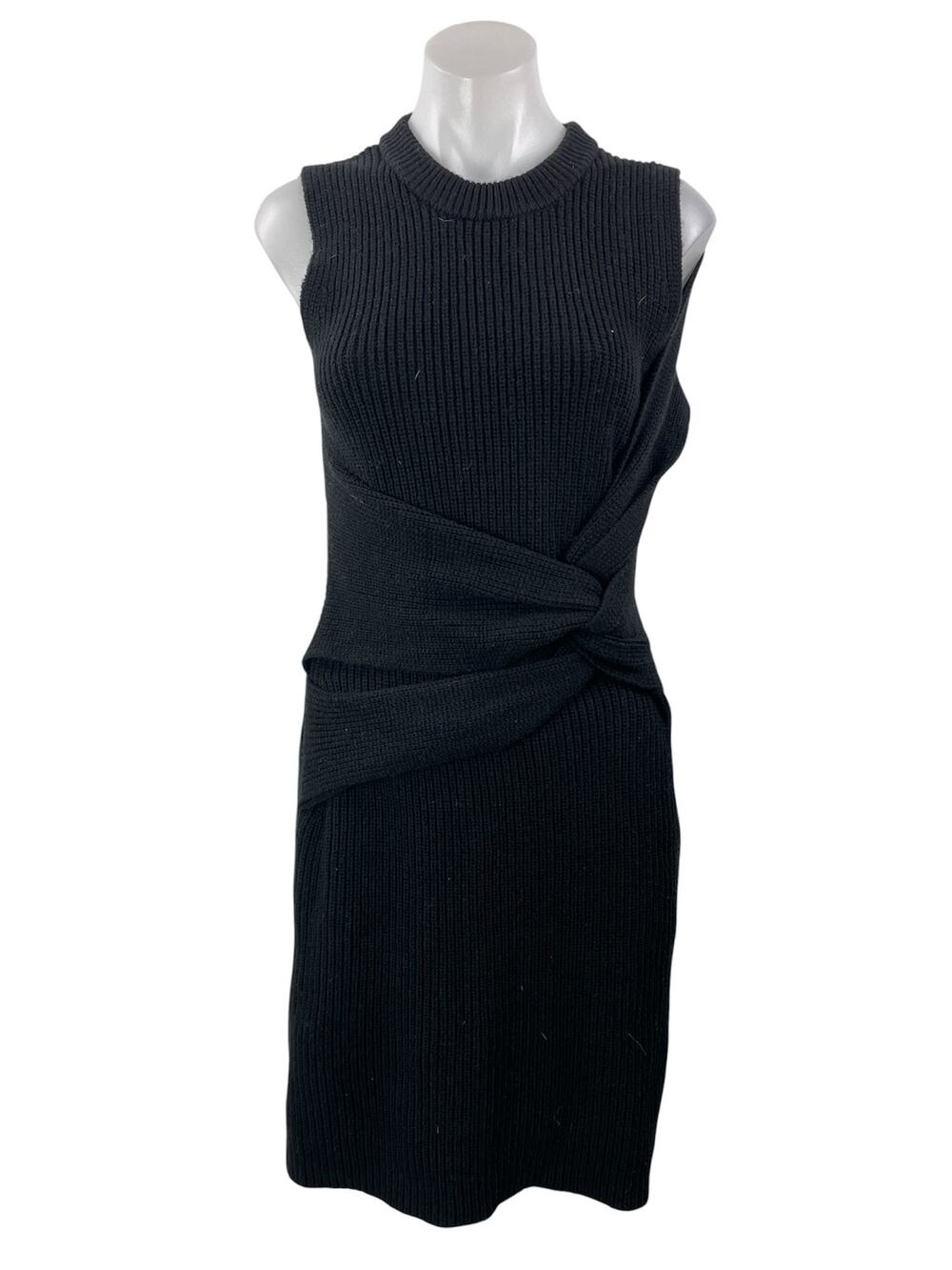 3.1 Phillip Lim Black Sleeveless Draped Wool Twist Front Tank Sweater Dress S